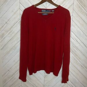 Polo Ralph Lauren blue label red v neck lambs wool sweater